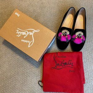 39.5 Louboutin Mayamoc Fur-Detail Velvet Loafer